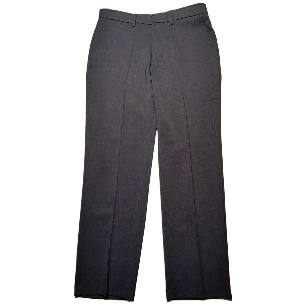 HAGGAR Men 34X30 Straight Fit Super Flex Waistband Charcoal Tic Weave Pants NEW‎